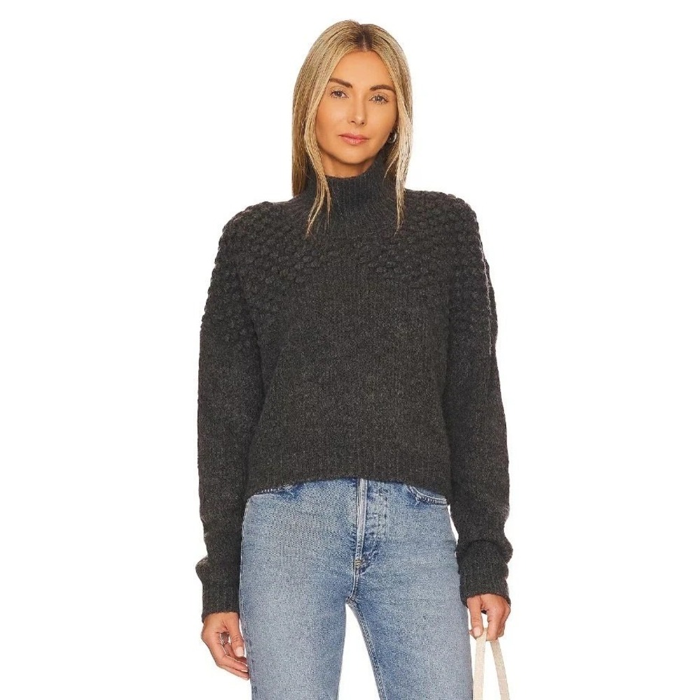 Free People Bradley Charcoal Gray Sweater Mock Neck Cropped Textured Sz XS